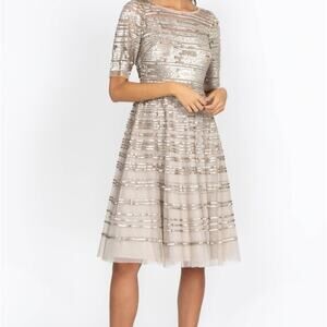 Johnny Was Champagne Beaded Mesh Dress Size 4